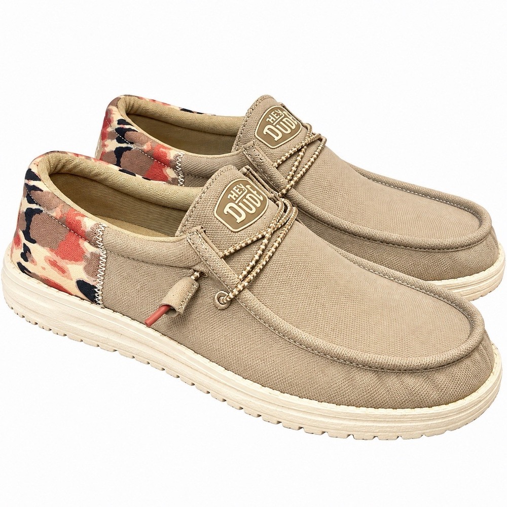 HEYDUDE Wally Funk Tie Dye Men's Size 12 Tan Camo Canvas Slip On Loafers Shoes